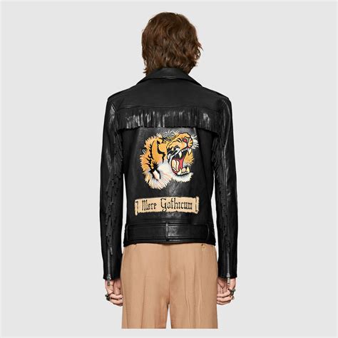 gucci leather blazer jacket|Gucci tiger leather jacket.